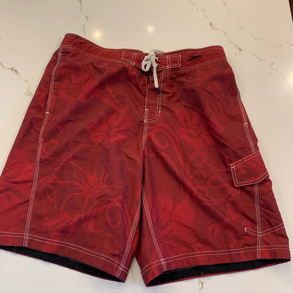 Speedo Shorts Trunks Swim Mens Large Red / Black Vintage 2000’s